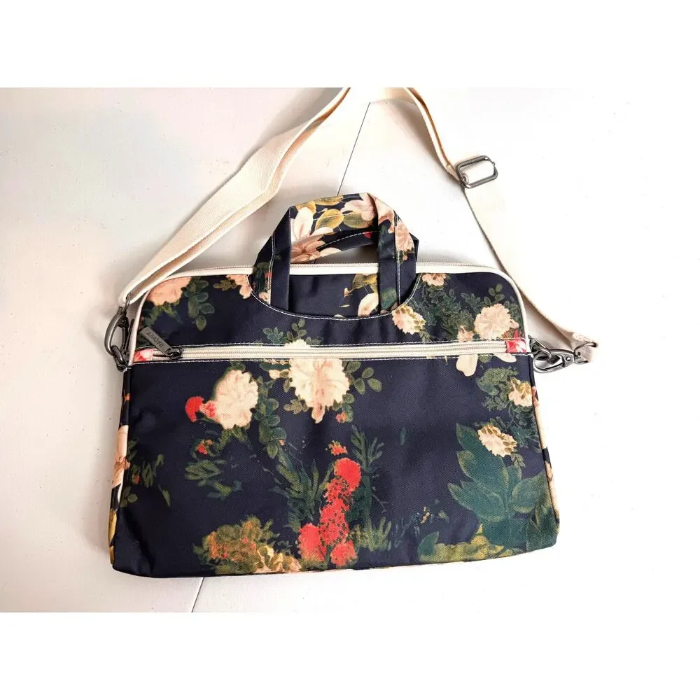 Dachee laptop bag floral canvas pockets thin lightweight padded handles & strap
